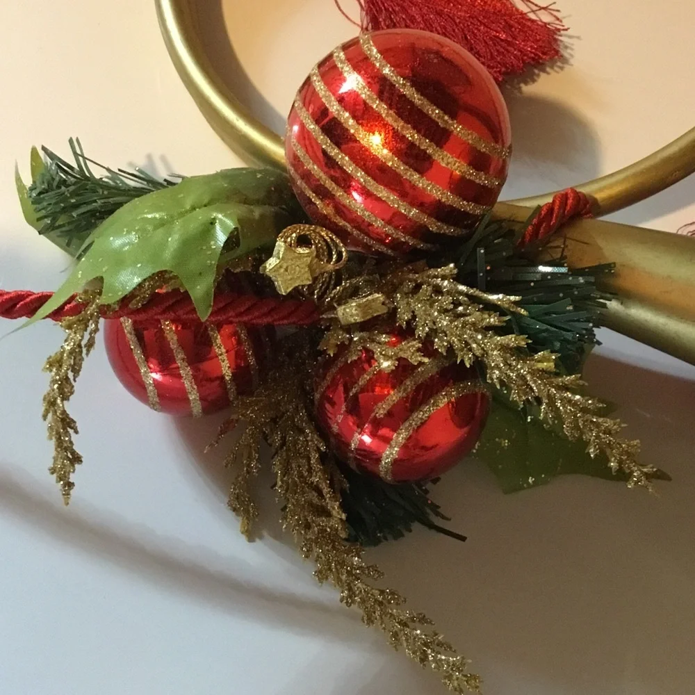 Christmas Decor Festive Gold and Red Decorative French Horn